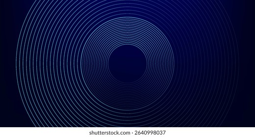 Abstract glowing circle lines on dark blue background. Geometric stripe line art design. Modern shiny blue lines. Futuristic technology concept. Suit for poster, cover, banner, brochure, website