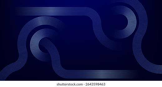 Abstract glowing circle lines on dark blue background. Geometric stripe line art design. Modern shiny blue lines. Futuristic technology concept.vector eps10