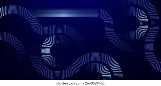 Abstract glowing circle lines on dark blue background. Geometric stripe line art design. Modern shiny blue lines. Futuristic technology concept.