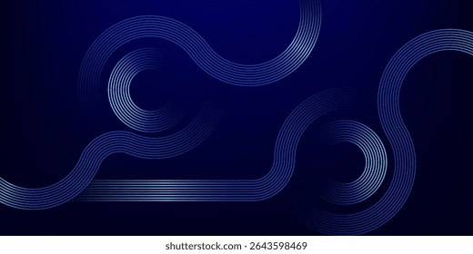 Abstractas líneas circulares brillantes sobre fondo azul oscuro. Diseño geométrico del arte de la línea de la raya. Líneas azules brillantes modernas. Concepto de tecnología futurista.