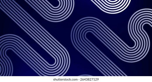 Abstract glowing circle lines on dark blue background. Geometric stripe line art design. Modern shiny blue lines. Futuristic technology concept. Suit for poster, cover, banner, brochure, website