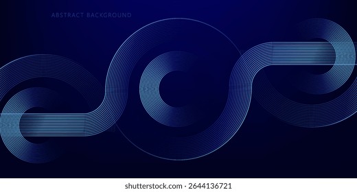 Abstract glowing circle lines on dark blue background. Geometric stripe line art design. Modern shiny blue lines. Futuristic technology concept.