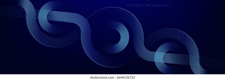 Abstract glowing circle lines on dark blue background. Geometric stripe line art design. Modern shiny blue lines. Futuristic technology concept.
