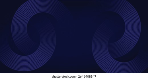 Abstract glowing circle lines on dark blue background. Geometric stripe line art design. Modern shiny blue lines. Futuristic technology concept. Suit for poster, cover, banner, brochure, website