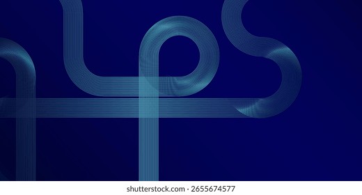 Abstractas líneas circulares brillantes sobre fondo azul oscuro. Diseño geométrico del arte de la línea de la raya. Líneas azules brillantes modernas. Concepto de tecnología futurista. Traje para el cartel, cubierta, Anuncio, folleto, Sitio web