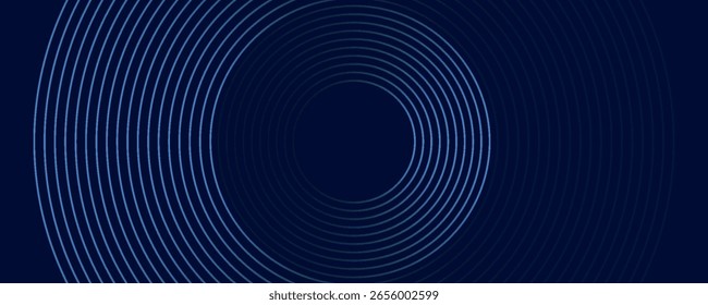 Abstract glowing circle lines on dark blue background. Geometric stripe line art design. Modern shiny blue lines. Futuristic technology concept. Suit for poster
