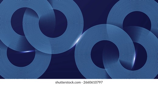 Abstract glowing circle lines on dark blue background. Geometric stripe line art design. Modern shiny blue lines. Futuristic technology concept. Suit for poster, cover, banner, brochure, website