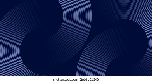 Abstractas líneas circulares brillantes sobre fondo azul oscuro. Diseño geométrico del arte de la línea de la raya. Líneas azules brillantes modernas. Concepto de tecnología futurista. eps10