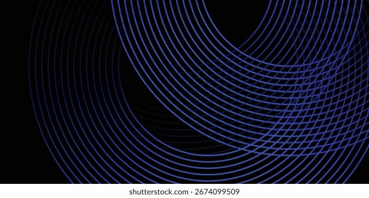 Abstractas líneas circulares brillantes sobre fondo oscuro. Concepto de tecnología futurista. Vector de Anuncio Horizontal eps10