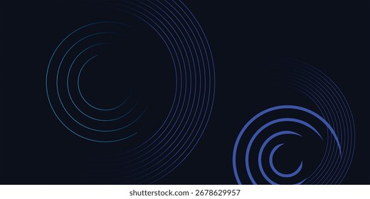 Abstract glowing circle lines on dark blue background. Geometric stripe line art design. Modern shiny blue lines. Futuristic technology concept. 