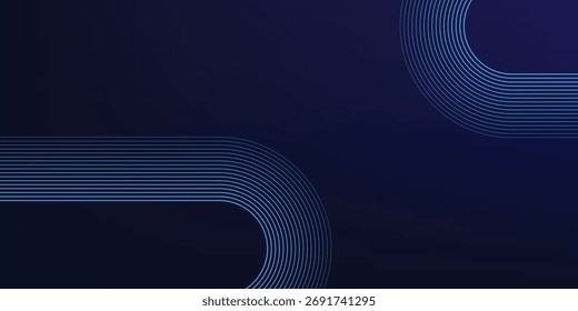 Abstrakte leuchtende Kreislinien auf dunkelblauem Hintergrund. Geometrisches Streifenlinien-Kunstdesign. Futuristisches Technologiekonzept.