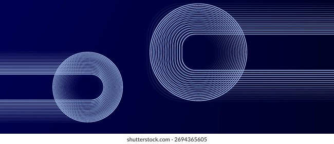 Abstract glowing circle lines on dark blue background. Geometric stripe line art design. Modern shiny blue lines. Futuristic technology concept.