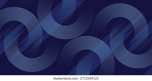 Abstractas líneas circulares brillantes sobre fondo azul oscuro. Diseño geométrico del arte de la línea de la raya. Líneas azules brillantes modernas. Concepto de tecnología futurista. Traje para el cartel, cubierta, Anuncio, folleto, Sitio web