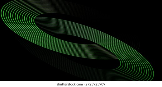 Abstractas líneas circulares brillantes sobre fondo negro. Diseño geométrico del arte de la línea de la raya. Líneas verdes brillantes modernas. Concepto de tecnología futurista. Traje para el cartel, cubierta, Anuncio, folleto, Sitio web