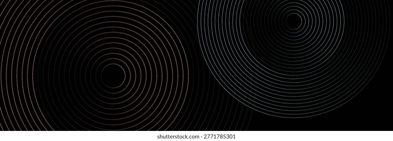 Abstract glowing circle lines on balck background. Geometric stripe line art design. Modern shiny red and blue lines. Futuristic technology concept.
