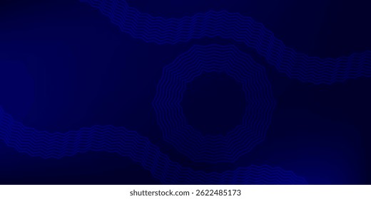 Abstract glowing circle zigzag lines on dark blue background. Geometric stripe zigzag line art design.