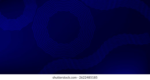 Abstract glowing circle zigzag lines on dark blue background. Geometric stripe zigzag line art design.