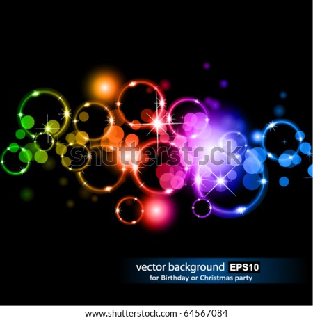 Abstract Glowing Circles of llight with Raibow Colours Background