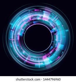 Abstract glowing circles on black background. Magic circle light effects. Illustration isolated on dark background. Mystical portal. Glow ring. Magic neon ball. Vector. Eps10