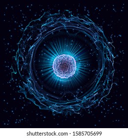 Abstract glowing circles on black background. Magic circle light effects. Illustration isolated on dark background. Mystical portal. Glow ring. Magic neon ball. Vector. Eps10