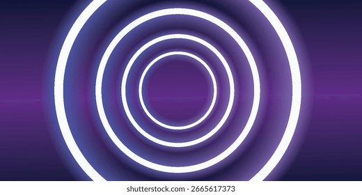 Círculos concêntricos brilhantes em um fundo de gradiente roxo, criando um efeito visual futurista e moderno.