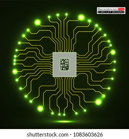 Abstract glowing cpu. Microprocessor. Microchip. Circuit board. Vector illustration. Eps 10