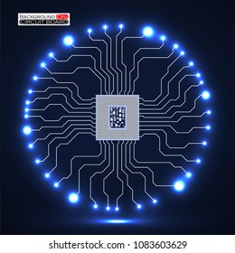 Abstract glowing cpu. Microprocessor. Microchip. Circuit board. Vector illustration. Eps 10