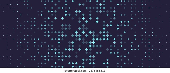 Fondo cruzado brillante Abstractas, patrón de degradado de semitono, textura de partículas brillantes. Fondo futurista para el diseño de tecnología de innovación de investigación científica médica, estilo científico. VECTOR BG