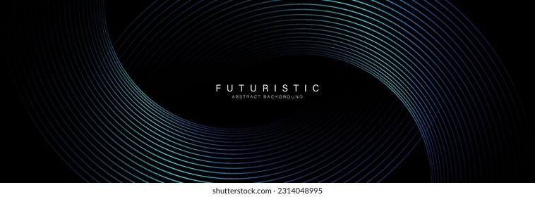 Abstract glowing curve lines on black background. Modern shiny green blue gradient geometric lines design. Futuristic technology concept. Suit for cover, poster, banner, brochure, website, flyer