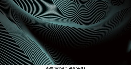 Abstract glowing curve lines on black background. Modern shiny green blue gradient geometric lines design. Futuristic technology concept. Suit for cover, poster, banner, brochure, website, flyer