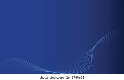 Abstractas líneas de efecto curvado brillante sobre fondo azul oscuro. Patrón de onda dinámica. Líneas onduladas que fluyen modernas. Concepto de tecnología futurista. Traje para el Anuncio, cartel, cubierta, folleto, volante, Sitio web