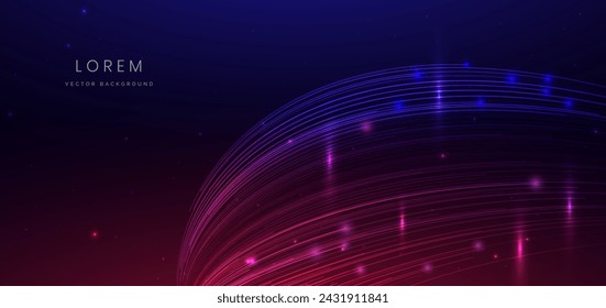 Abstract glowing curved lines on blue background with lighting effect and copy space for text. Luxury design style. Vector illustration