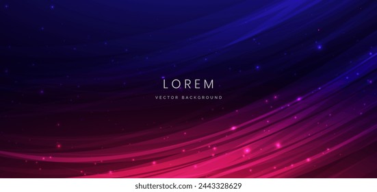 Abstract glowing curved lines on blue background with lighting effect and copy space for text. Vector illustration