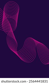 Abstract glowing dark pink wave lines on dark blue background. Dynamic wave pattern. Modern flowing wavy lines. Shiny colorful moving lines design element.