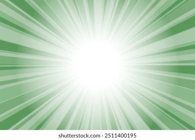 Abstract glowing deep green sunburst background. Russian green glow effect sunburst background for presentation,  banner, poster, flyer, sales. Modern pop art poster for summer and spring.