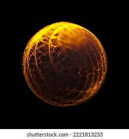 Abstract glowing deformed sphere made of particles in futuristic style. 