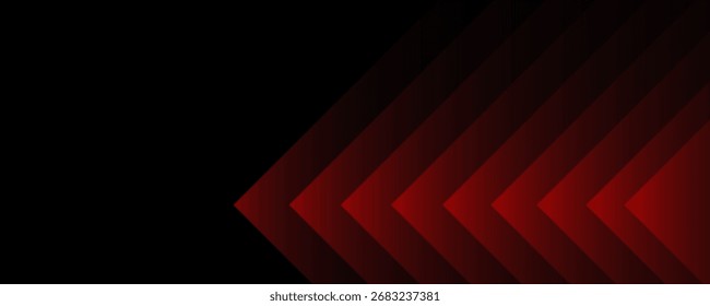 Abstractas líneas de flecha diagonales brillantes sobre fondo rojo. Líneas de rayas degradadas rojas brillantes. Gráfico moderno. Concepto futurista. Plantilla Horizontal de Anuncio. Vector eps10