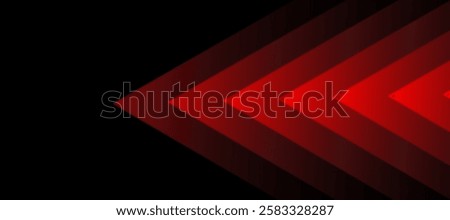 Abstract glowing diagonal arrow lines on red background. Shiny red gradient stripes lines. Modern graphic. Futuristic concept. Horizontal banner template. Vector