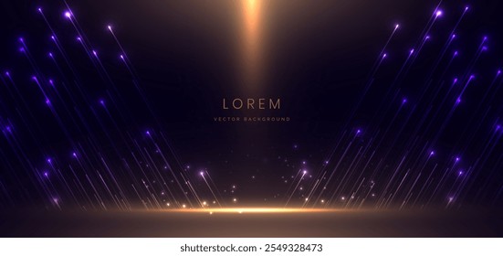 Abstrakt leuchtende diagonale Lichtlinien auf dunklem Hintergrund mit Lichteffekt und funkeln mit Kopienraum für Text. Luxuriöser Designstil. Vektorgrafik