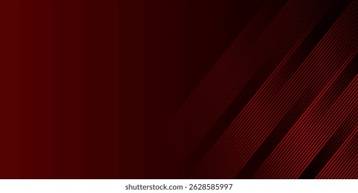 Abstract glowing diagonal lines on red background. Shiny red gradient stripes lines. Modern graphic. Futuristic concept. Horizontal banner template