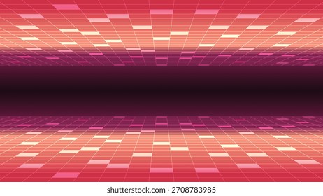 Abstract Glowing Digital Grid Horizon background vector