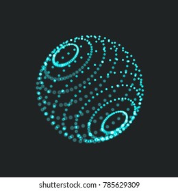 Abstract glowing dots compose 3d globe structure . Connection concept . Global wireframe . Vector technology illustration .