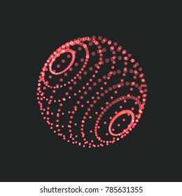 Abstract glowing dots compose 3d globe . Connection concept . Global wireframe . Vector technology illustration .