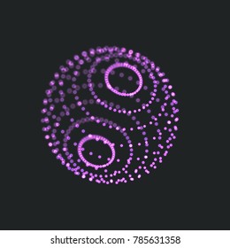 Abstract glowing dots compose 3d globe . Connection concept . Global wireframe . Vector technology illustration .