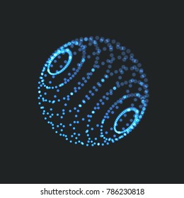 Abstract glowing dots compose 3d globe . Connection concept . Global wireframe . Vector technology illustration .