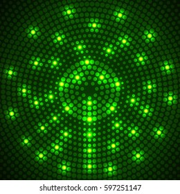 Abstract glowing dotted background. Radial pattern. Vector
