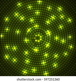 Abstract glowing dotted background. Radial pattern. Vector