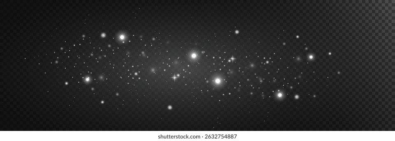 Abstractas luces brillantes. Polvo blanco. Las chispas blancas y las estrellas plateadas brillan con una luz especial.