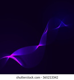 Abstract glowing dynamic curving lines on dark blue, vector illustration