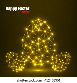 Abstract glowing Easter eggs polygonal shape, network connections, vector illustration